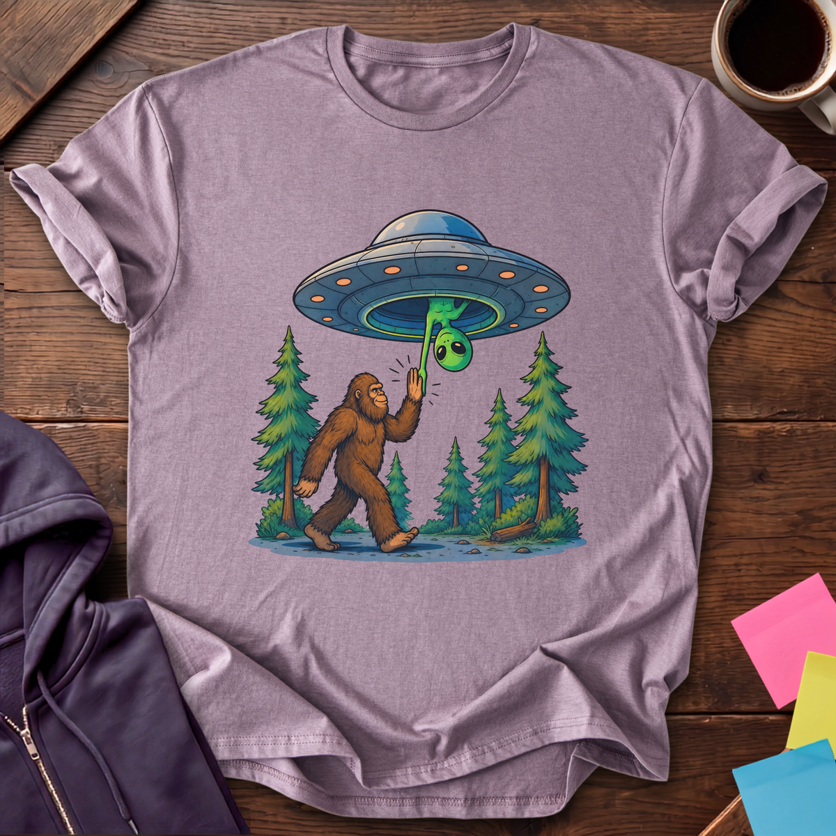 Bigfoot And Alien High Five T-Shirt — Paragon