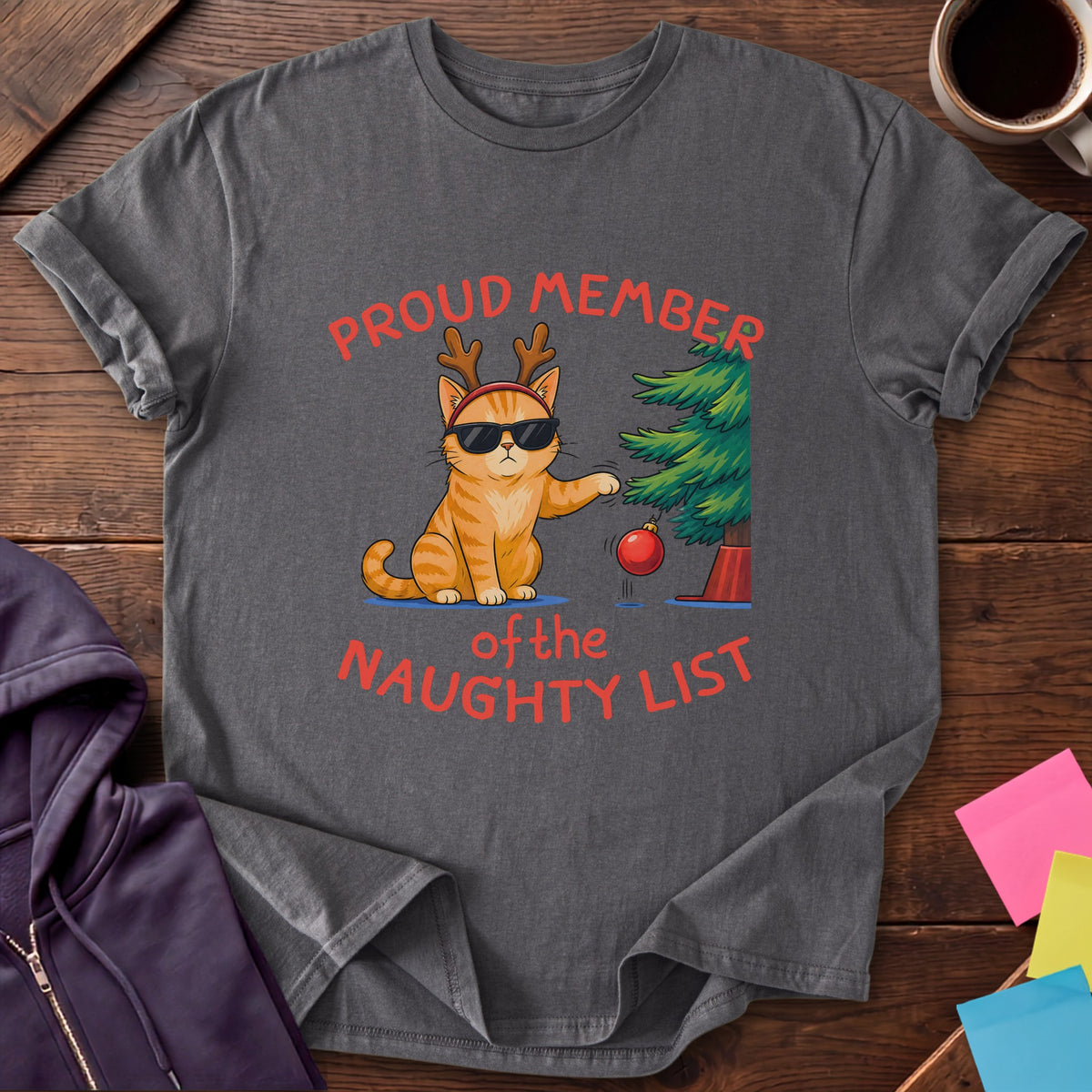 Cat On The Naughty List T-Shirt — Charcoal