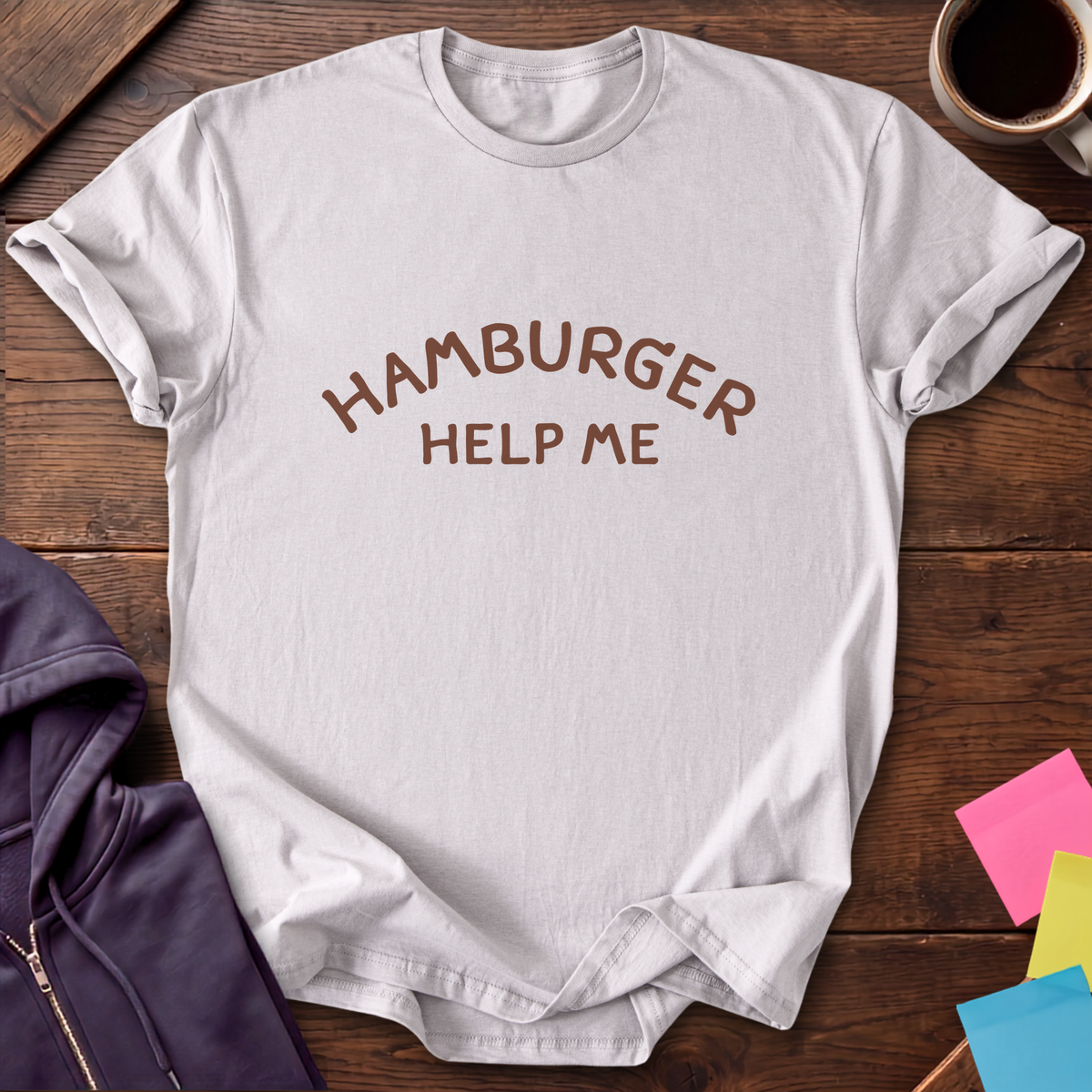 Hamburger Help Me T-Shirt — Ice Grey