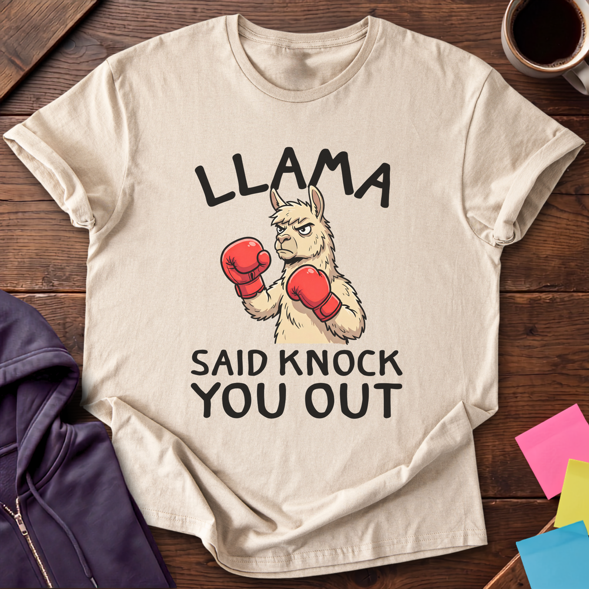 Llama Said Knock You Out T-Shirt — Sand