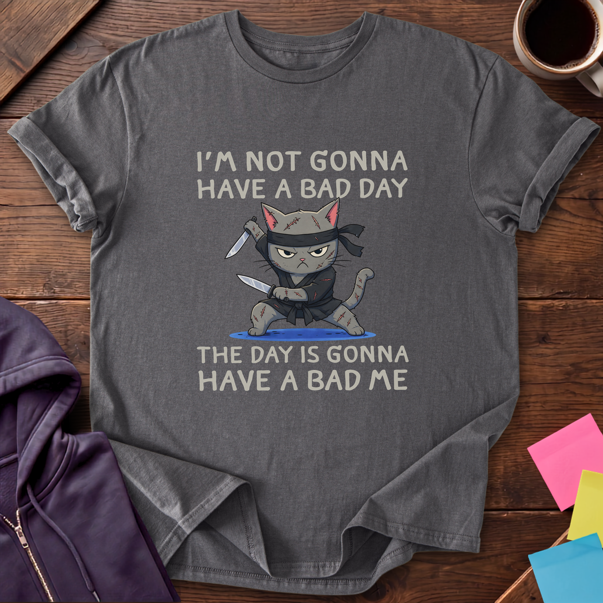 Ninja Cat Bad Day T-Shirt — Charcoal