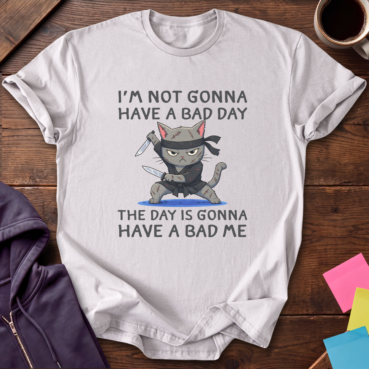 Ninja Cat Bad Day T-Shirt — Ice Grey