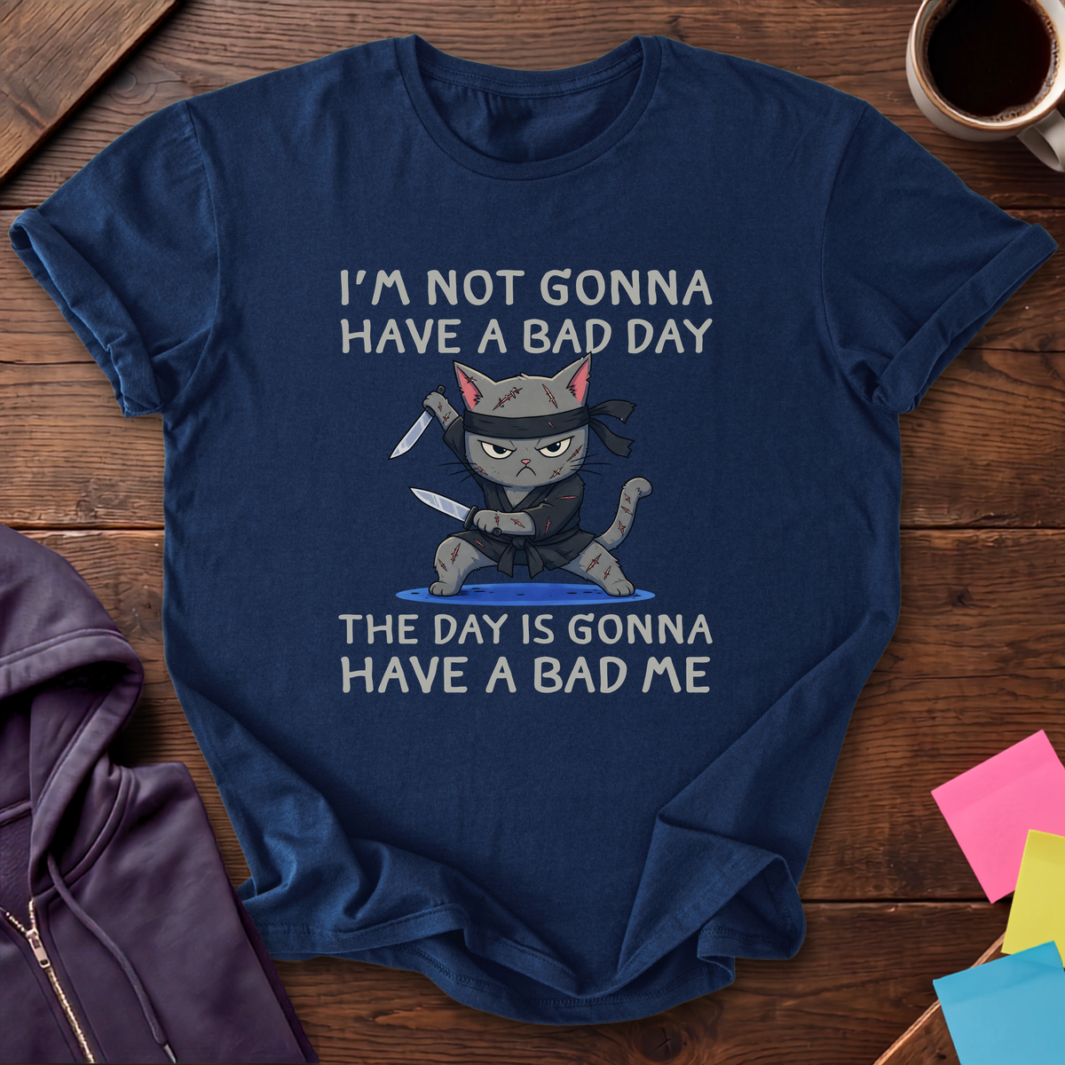 Ninja Cat Bad Day T-Shirt — Navy