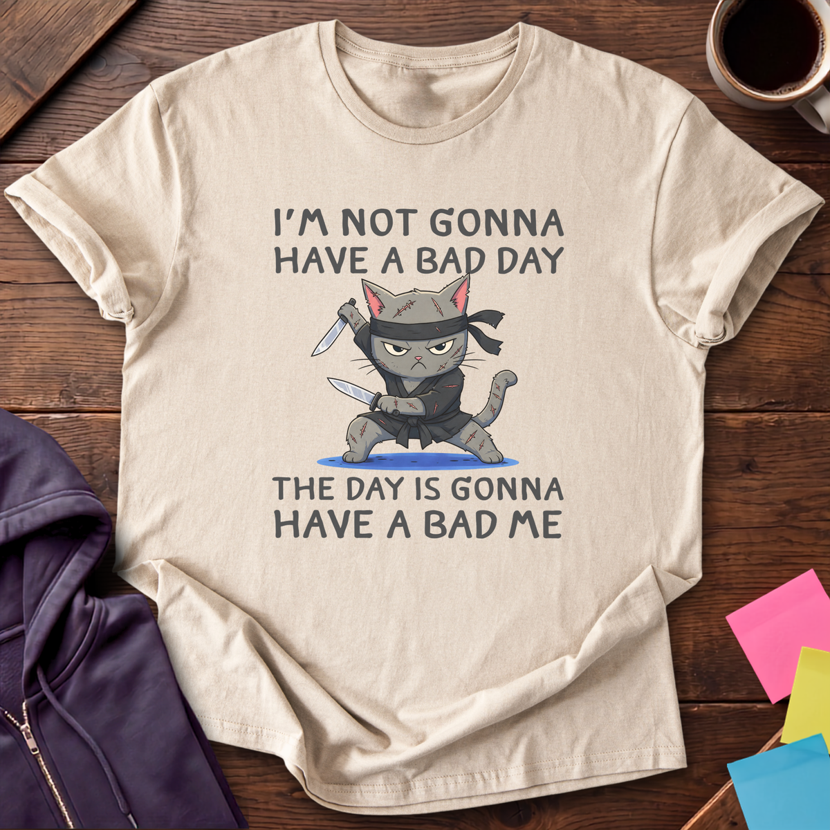 Ninja Cat Bad Day T-Shirt — Sand