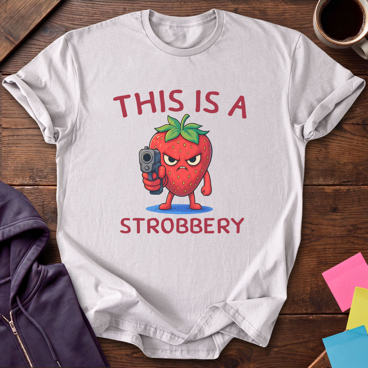 Strawberry Typo T-Shirt — Ice Grey