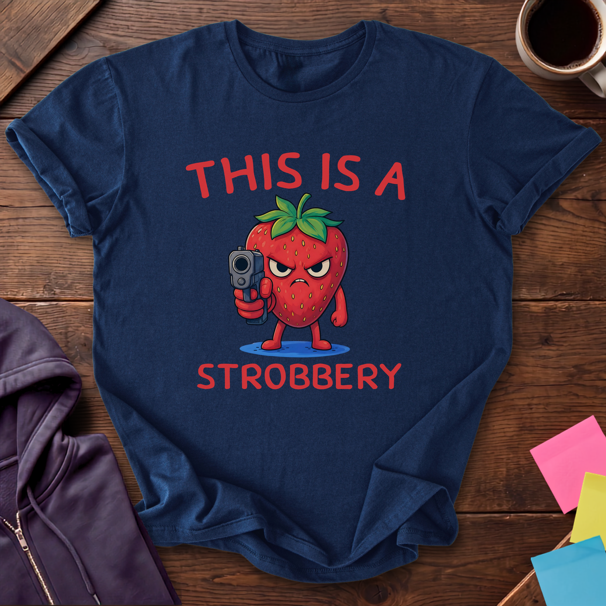 Strawberry Typo T-Shirt — Navy
