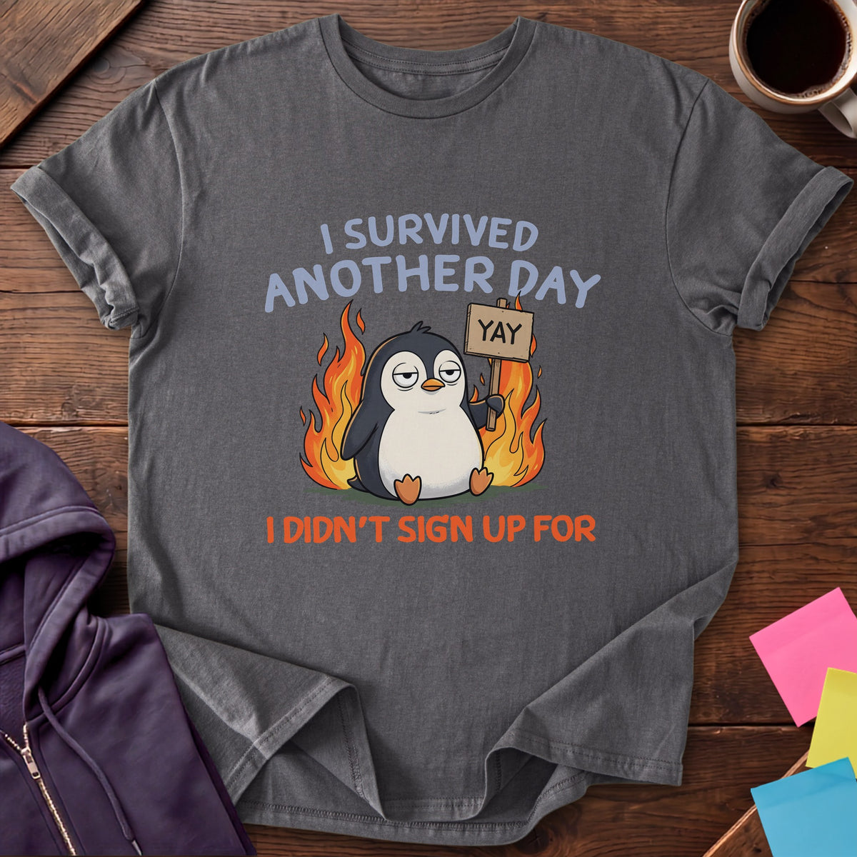 Survived Another Day Penguin T-Shirt — Charcoal