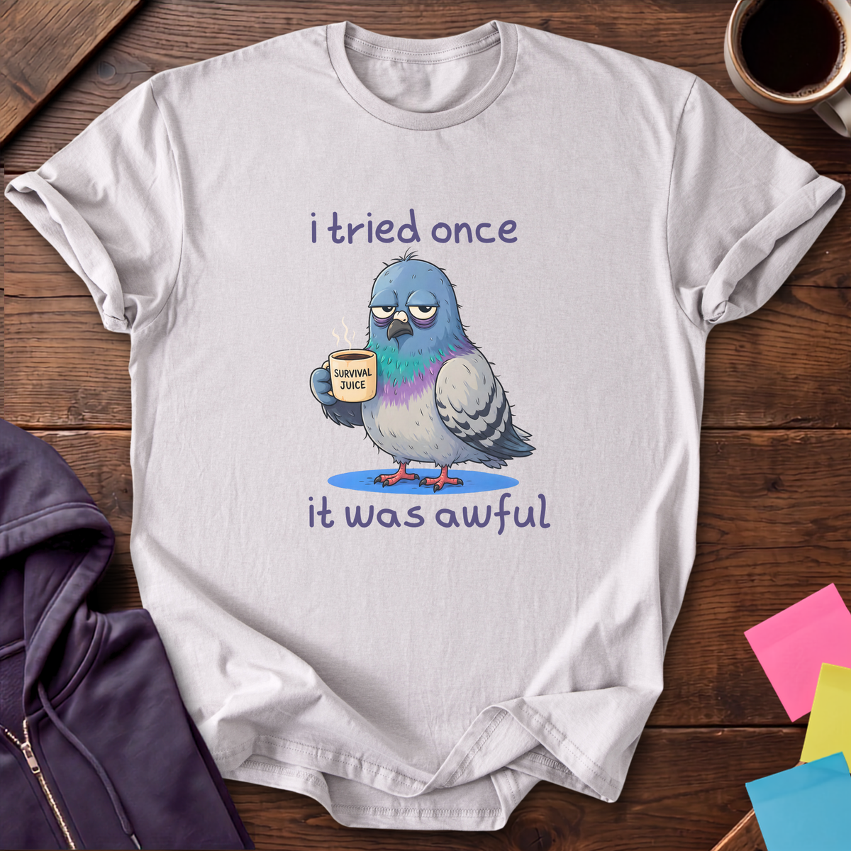 Tried It Once, Pigeon T-Shirt — Ice Grey