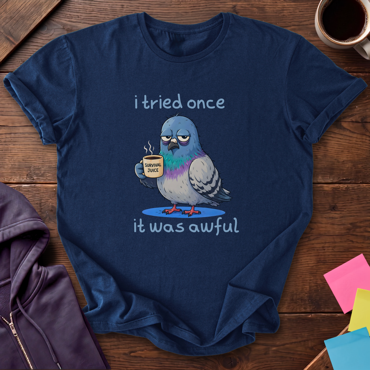 Tried It Once, Pigeon T-Shirt — Navy